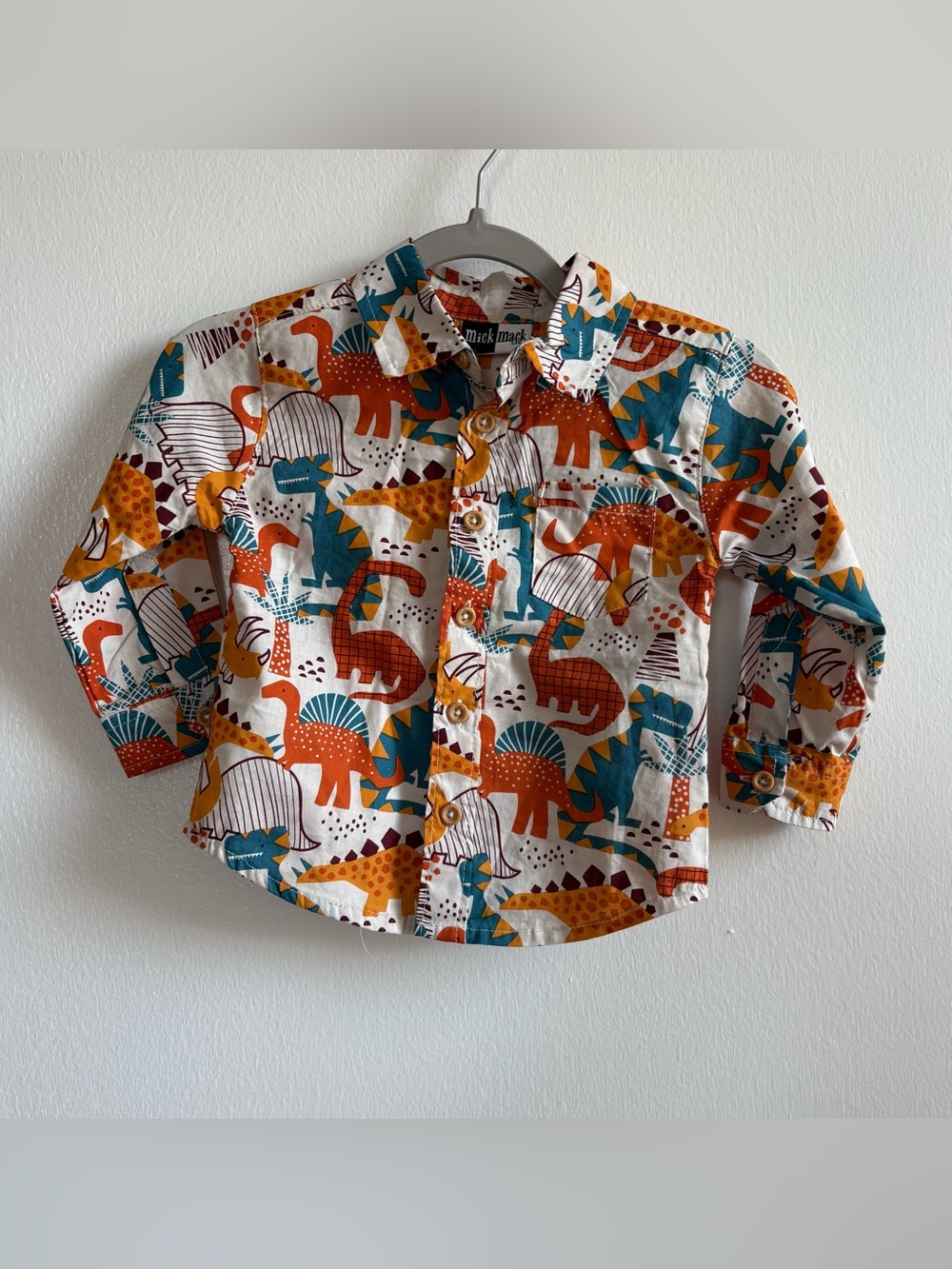 Mick Mack Baby 12M Multicolor Dinosaur Print Cotton Button-Up Shirt L/S